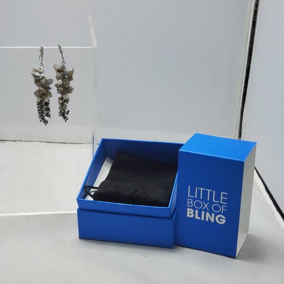 Ali Khan crystal glass bead cluster cascade drop earring gray, pearl, hematite - Picture 2 of 5